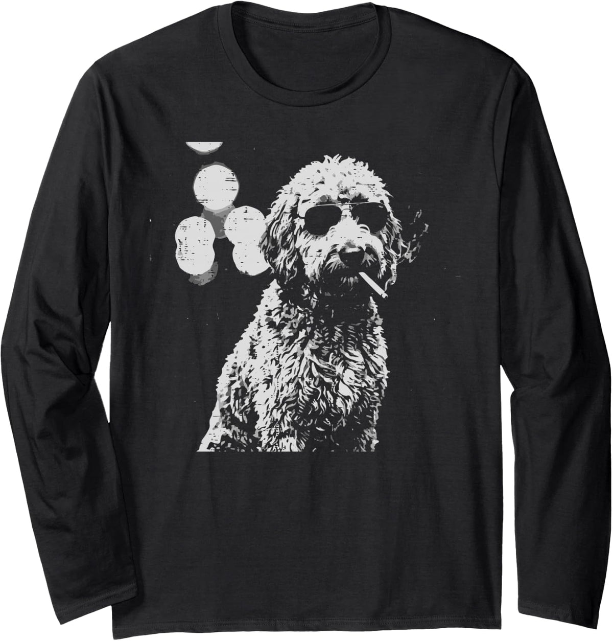 Dog Goldendoodle Sunglasses Cigarette Funny Meme Men Women Long Sleeve T-Shirt - Adult Unisex Black