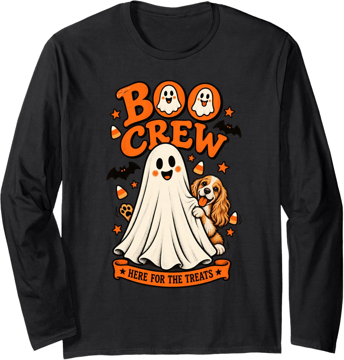 Cocker Spaniel Boo Crew Here for the Treats Halloween Long Sleeve T-Shirt - Adult Unisex Black
