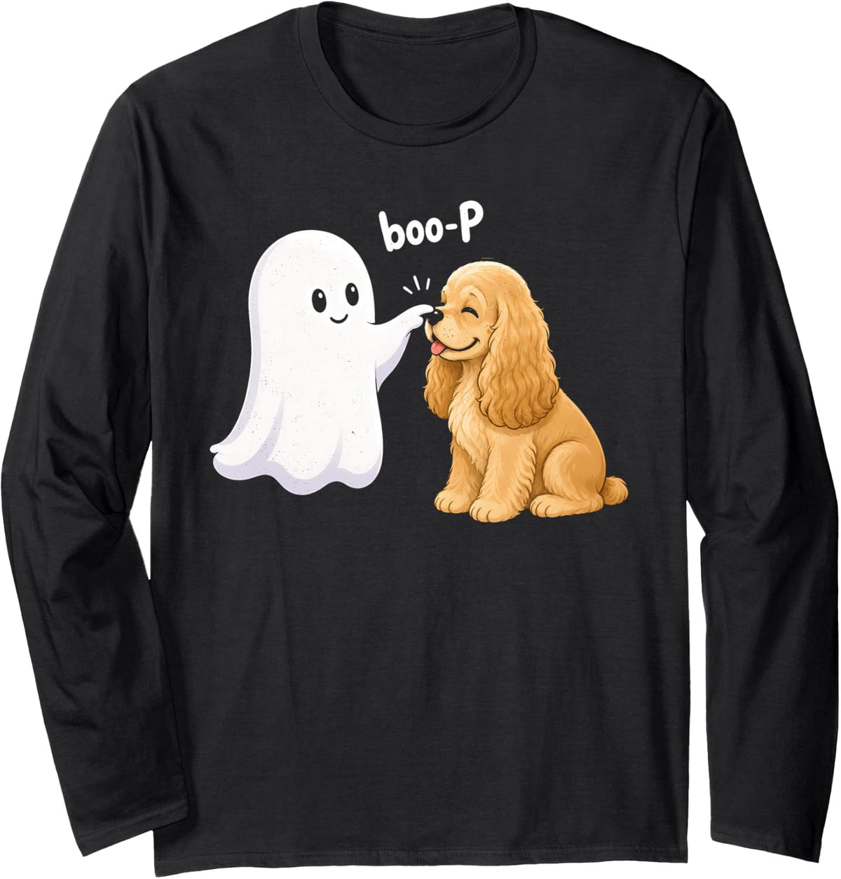 Halloween Cocker Spaniel Ghost Boop Funny Dog Lover Long Sleeve T-Shirt - Adult Unisex Black