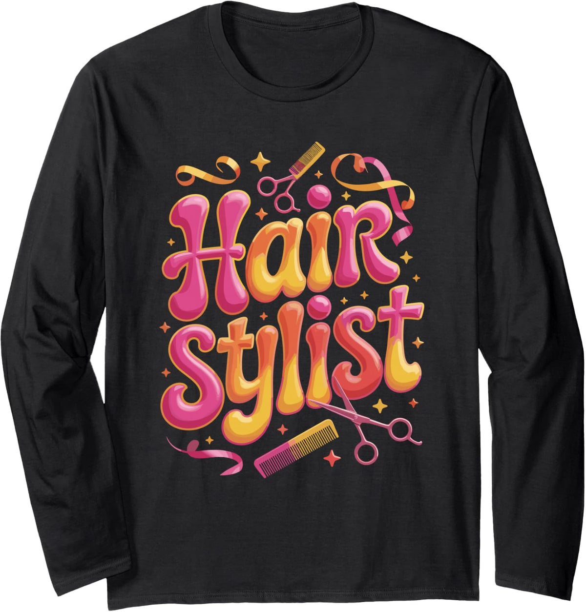 Hairstylist Tools Pink Ombre Design Long Sleeve T-Shirt - Adult Unisex Black