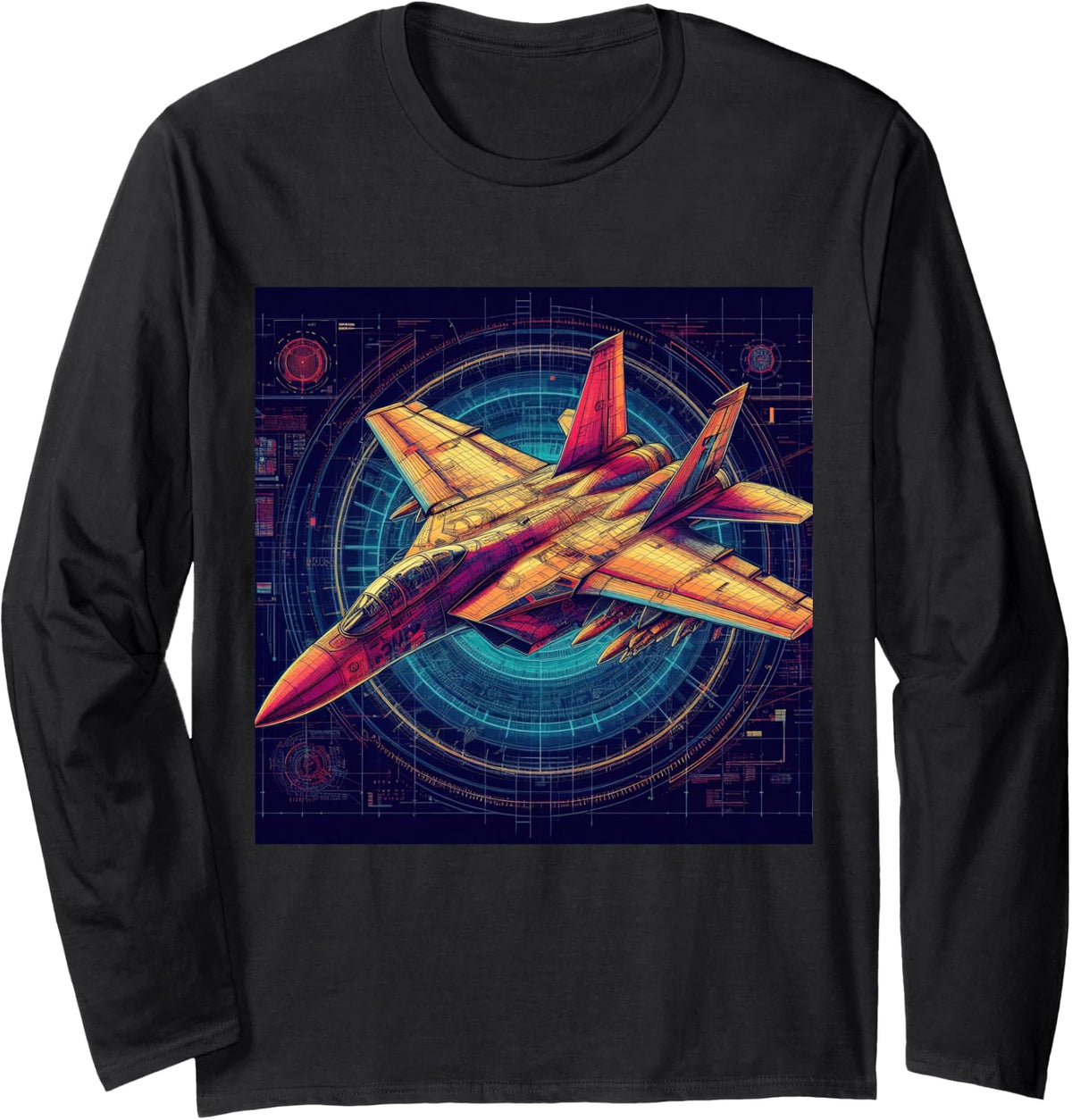 F-14 Tomcat Fighter Jet Assembly Blueprint Military Aviation Long Sleeve T-Shirt - Adult Unisex Black