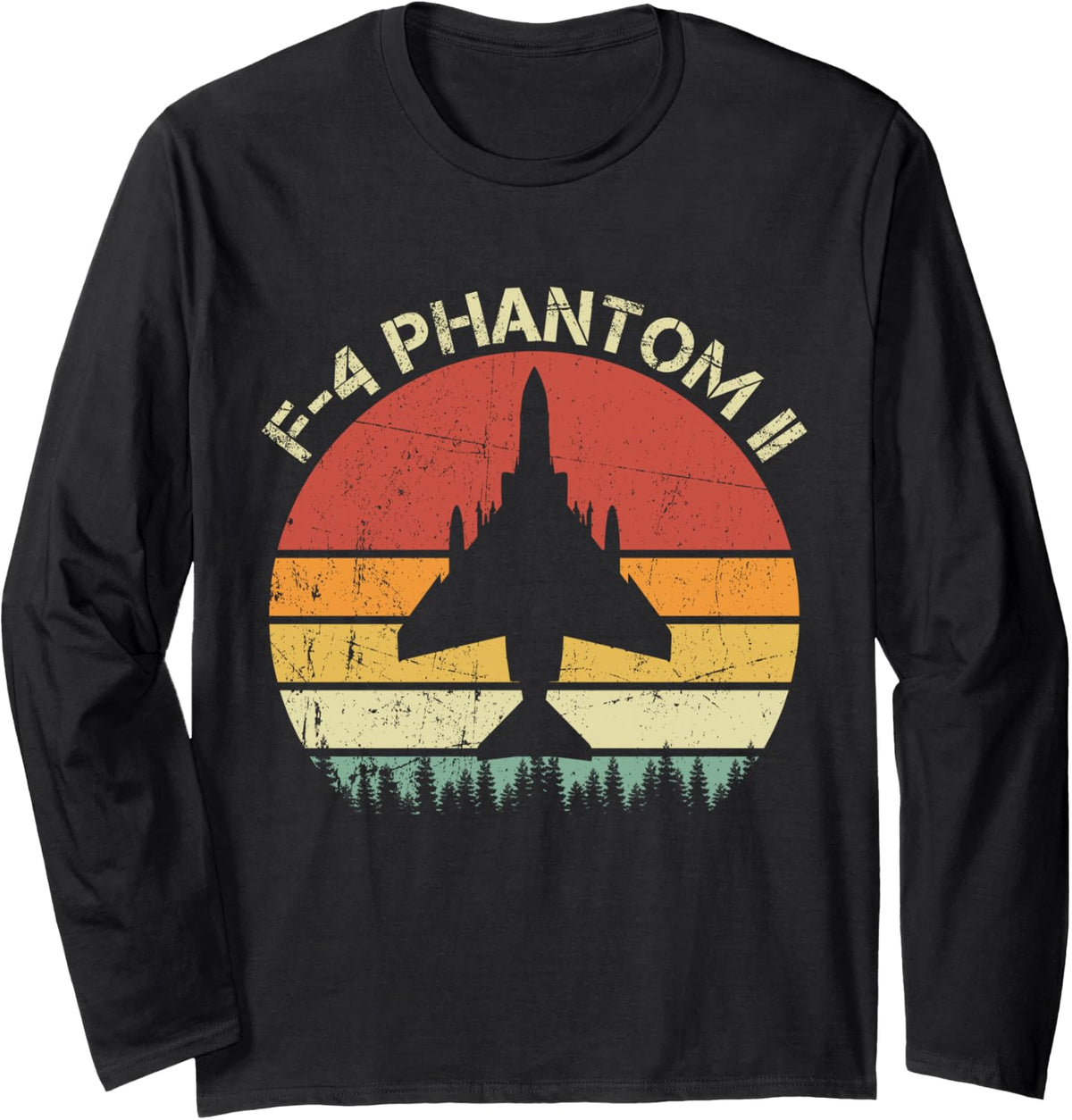 F-4 Phantom II Fighter Jet Retro Vintage Military Aircraft Long Sleeve T-Shirt - Adult Unisex Black