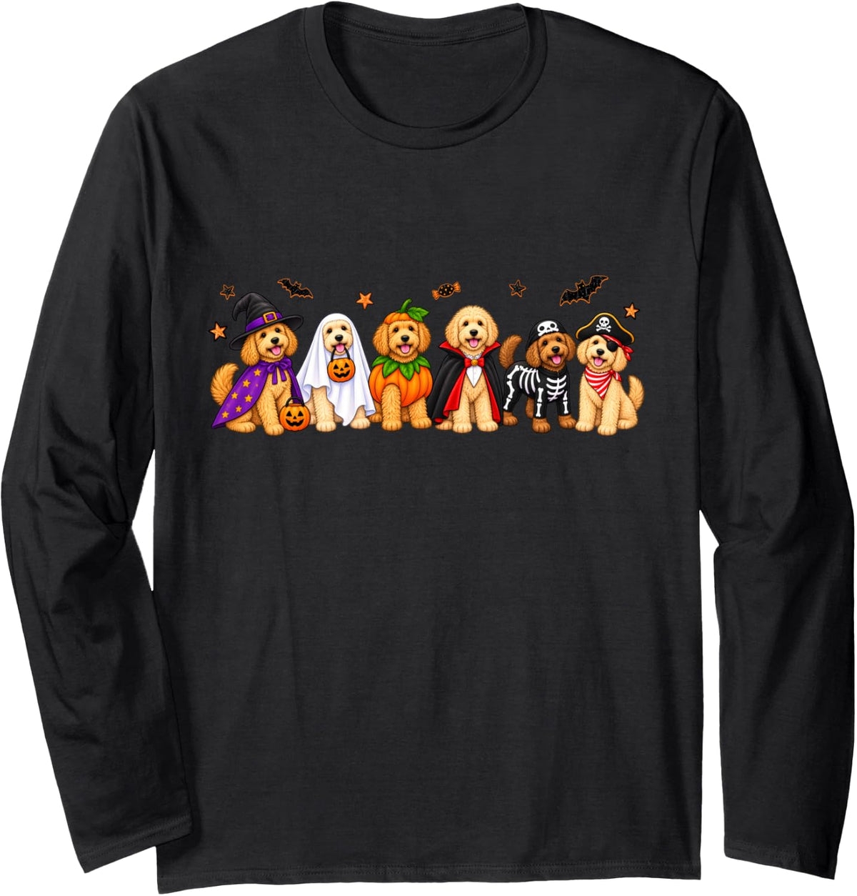 Cute Spooky Ghost Goldendoodle Pumpkin Halloween Dog Costume Long Sleeve T-Shirt - Adult Unisex Black