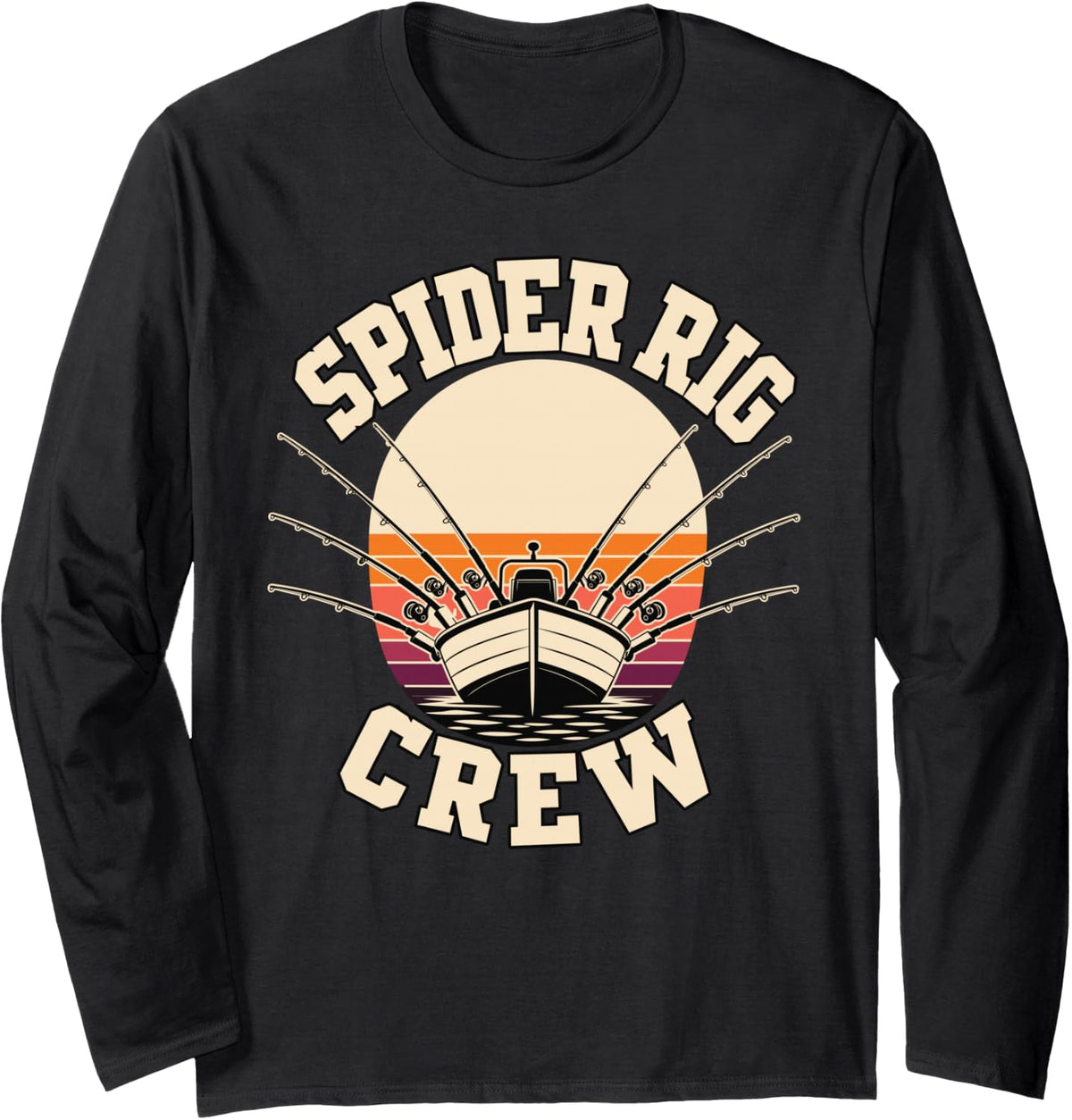 Spider Rig Crew Crappie Fishing Boat Long Sleeve T-Shirt - Adult Unisex Black