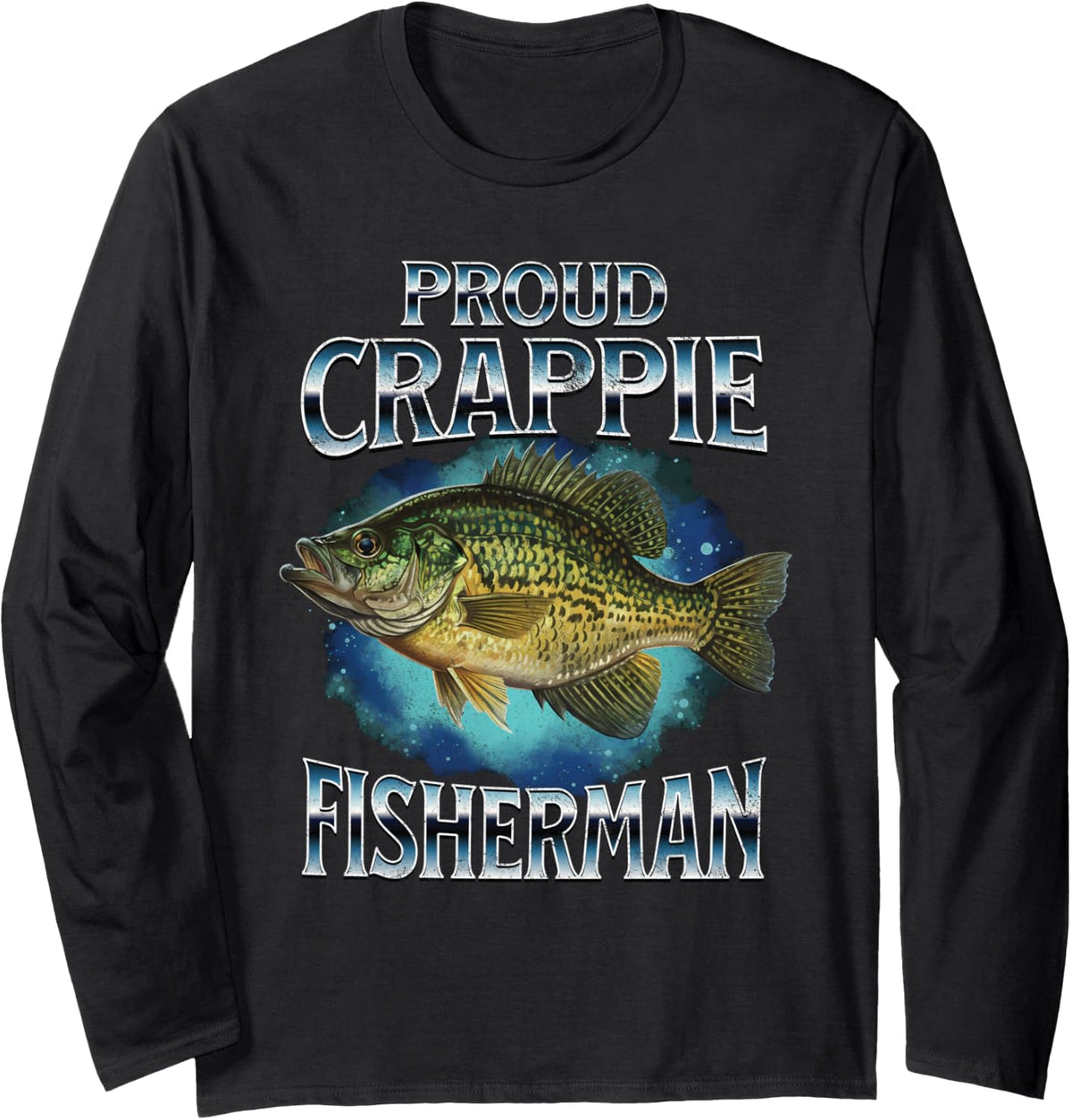 Proud Crappie Fishing Retro 80s Style Fisherman Long Sleeve T-Shirt - Adult Unisex Black