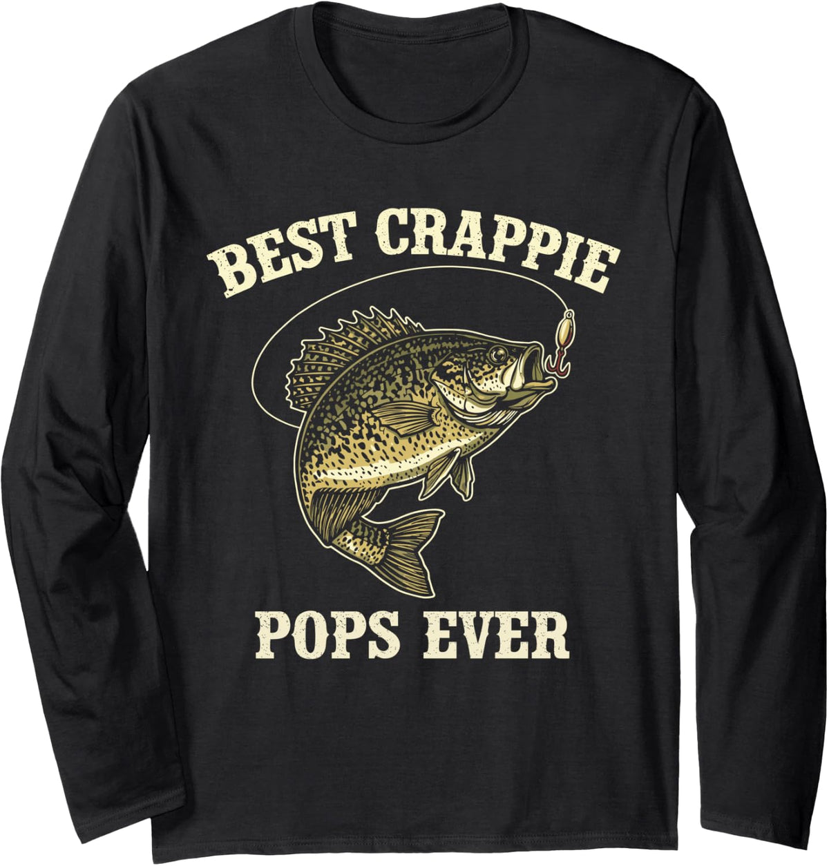 Vintage Best Crappie Pops Ever Fishing Fisherman Dad Long Sleeve T-Shirt - Adult Unisex Black