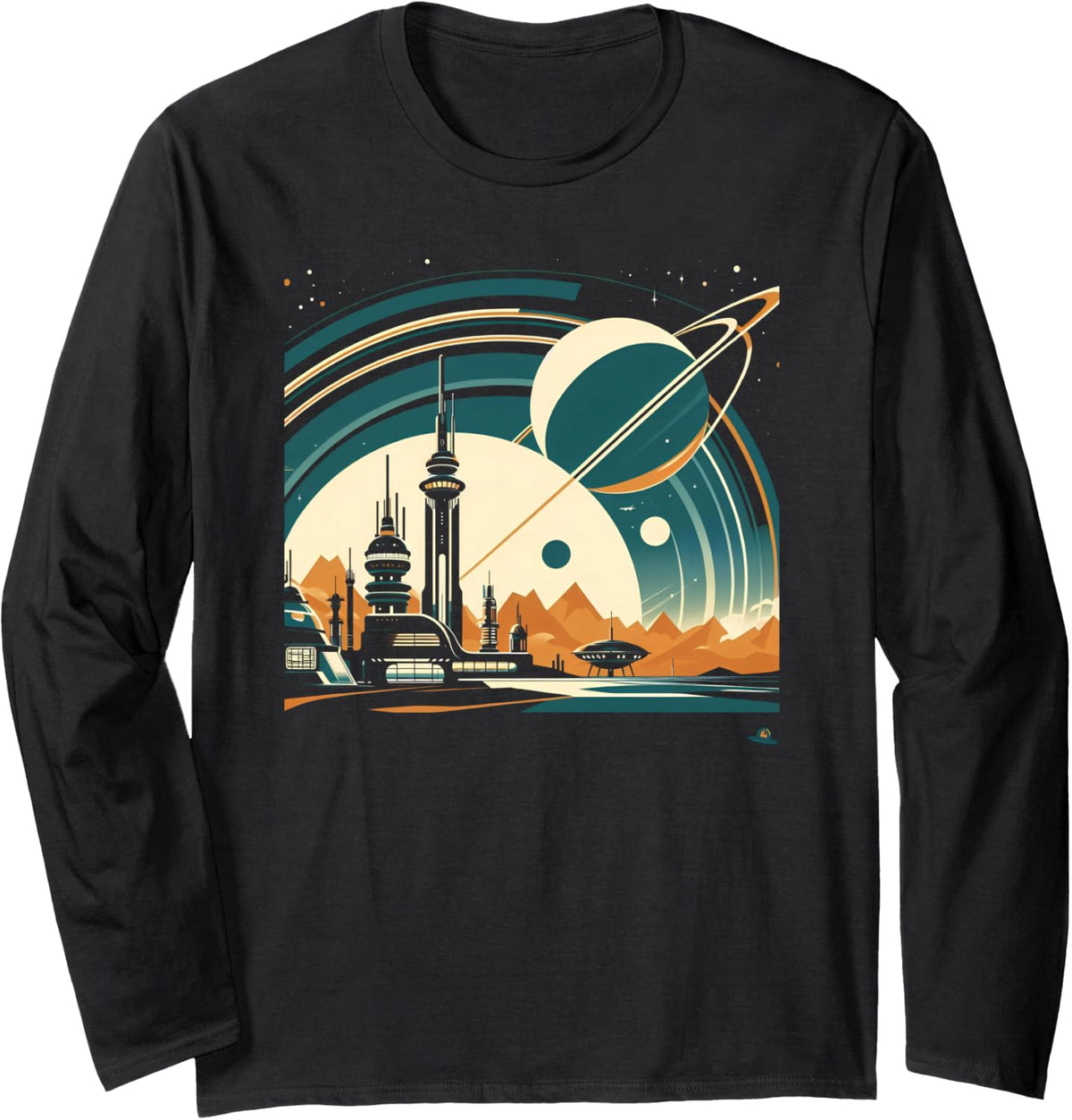 Cosmic Expedition - Science Fiction Space Design Long Sleeve T-Shirt - Adult Unisex Black