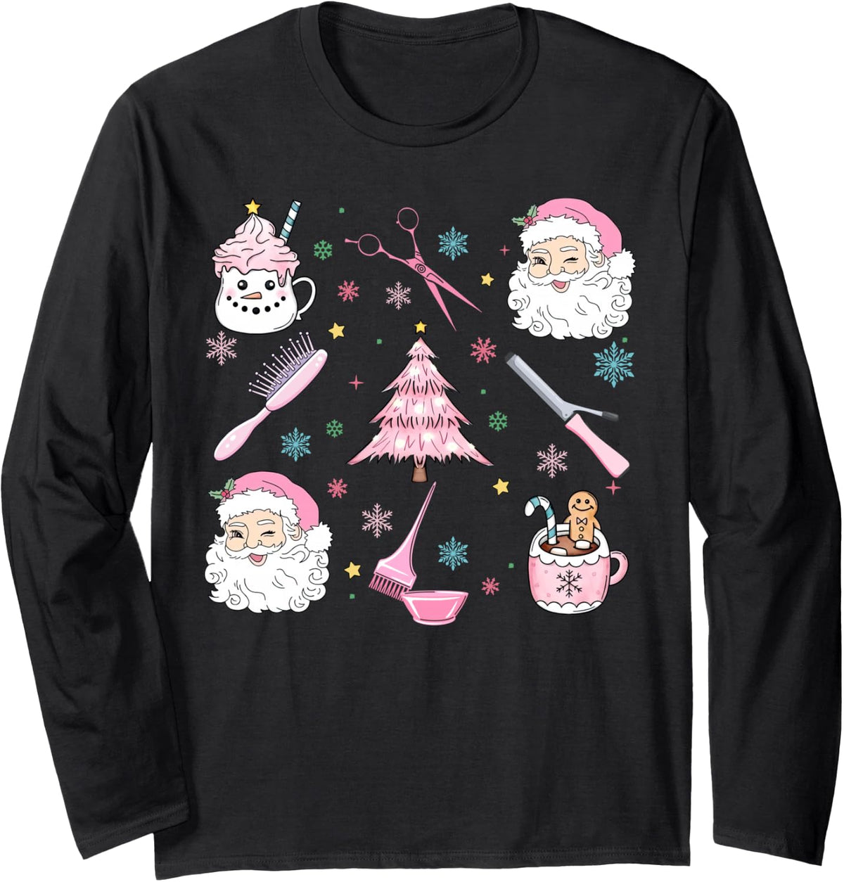 Holiday Christmas Hairstylist Santa's Favorite Hair Stylist Long Sleeve T-Shirt - Adult Unisex Black