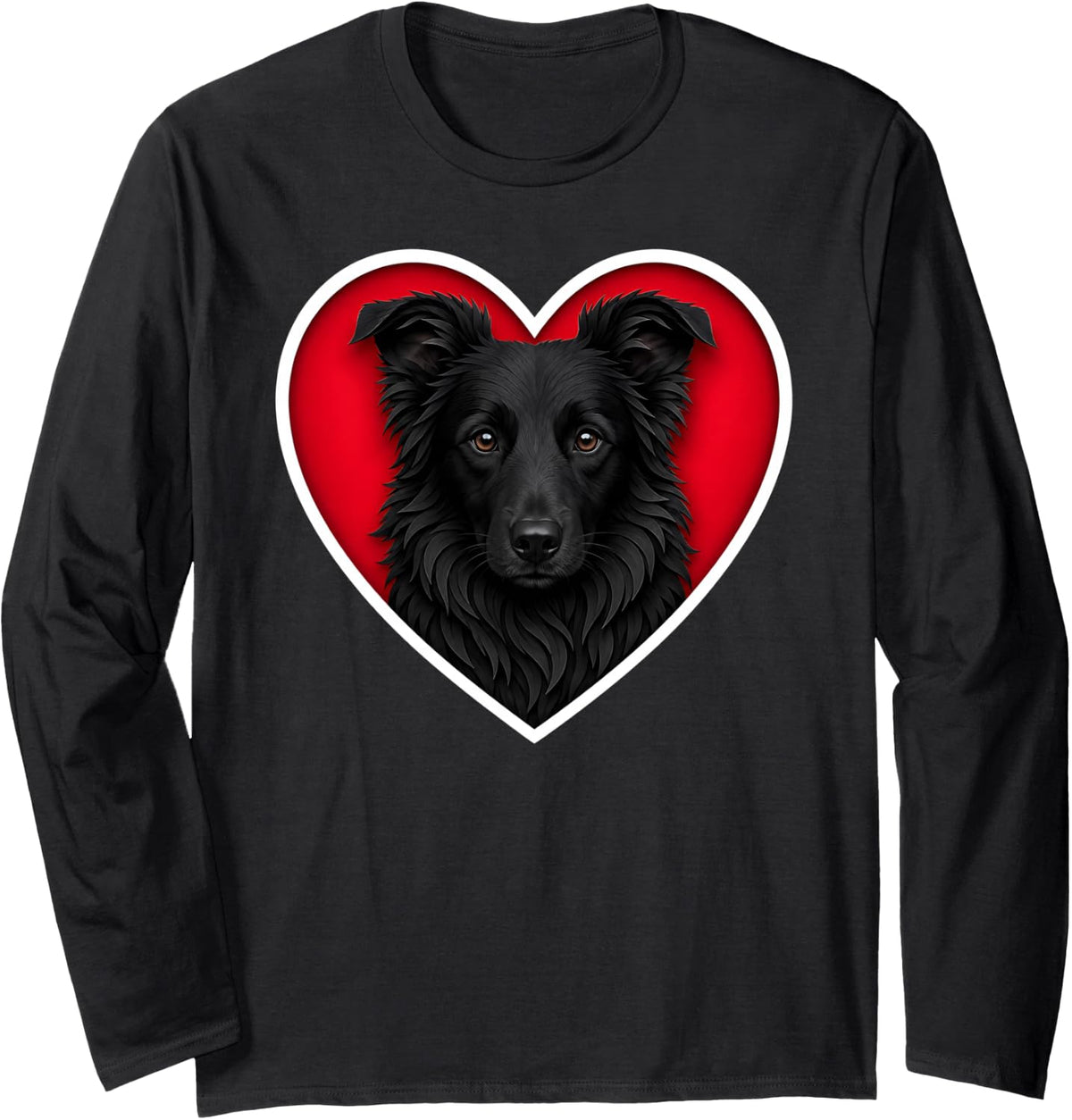 Black Border Collie Heart Long Sleeve T-Shirt - Adult Unisex Black