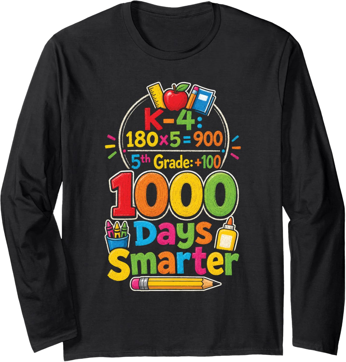 5th Grade 1000 Days Smarter Elementary School Math Long Sleeve T-Shirt - Adult Unisex Black