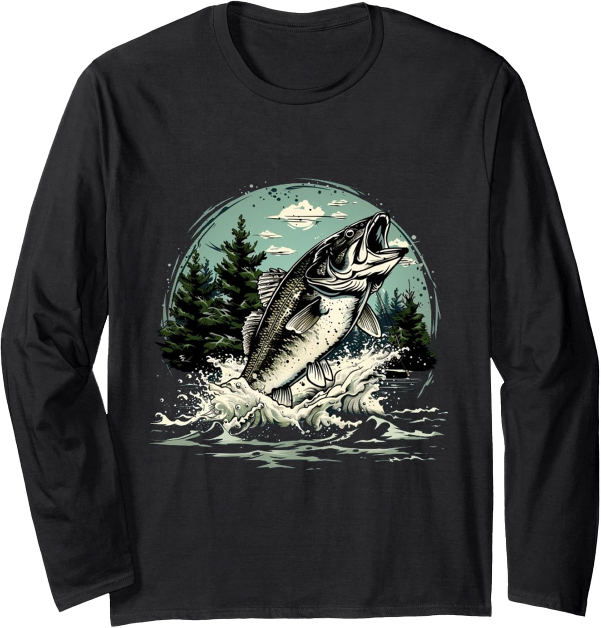 Retro bass fisherman fishing for bass whisperer Long Sleeve T-Shirt - Adult Unisex Black