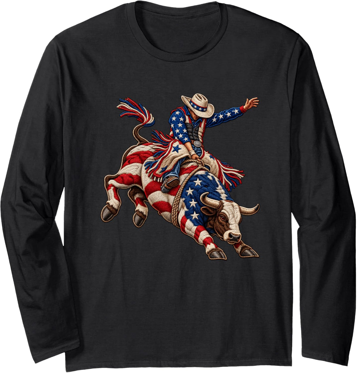 American Rodeo Riding Bull Retro USA Vintage Souvenir Kids Long Sleeve T-Shirt - Adult Unisex Black