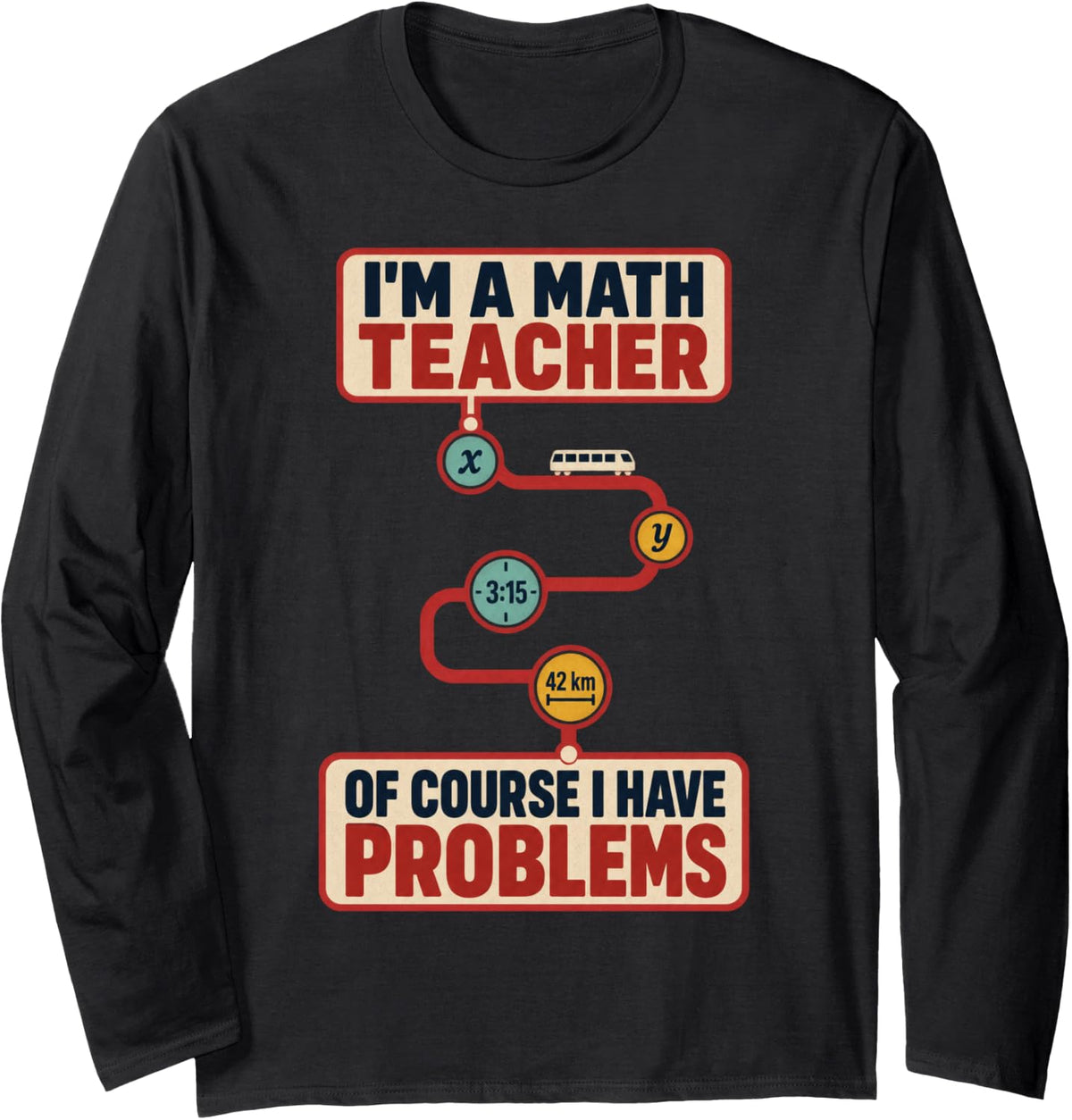 Funny I'm a Math Teacher of Course I Have Problems Education Long Sleeve T-Shirt - Adult Unisex Black
