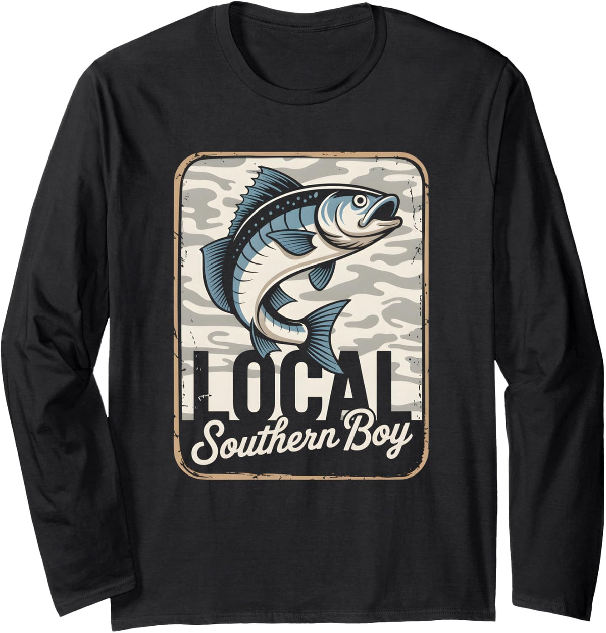 Local Southern Boy Fishing Camouflage Outdoors Long Sleeve T-Shirt - Adult Unisex Black