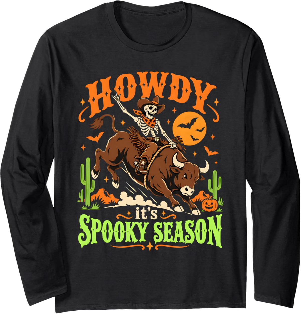 Bull Riding Halloween Cowboy Rodeo Horse Long Sleeve T-Shirt - Adult Unisex Black
