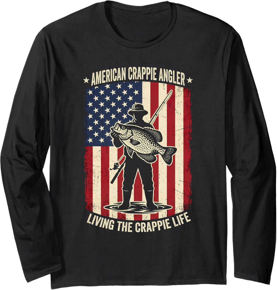 American Crappie Angler Living Crappie Life Long Sleeve T-Shirt - Adult Unisex Black