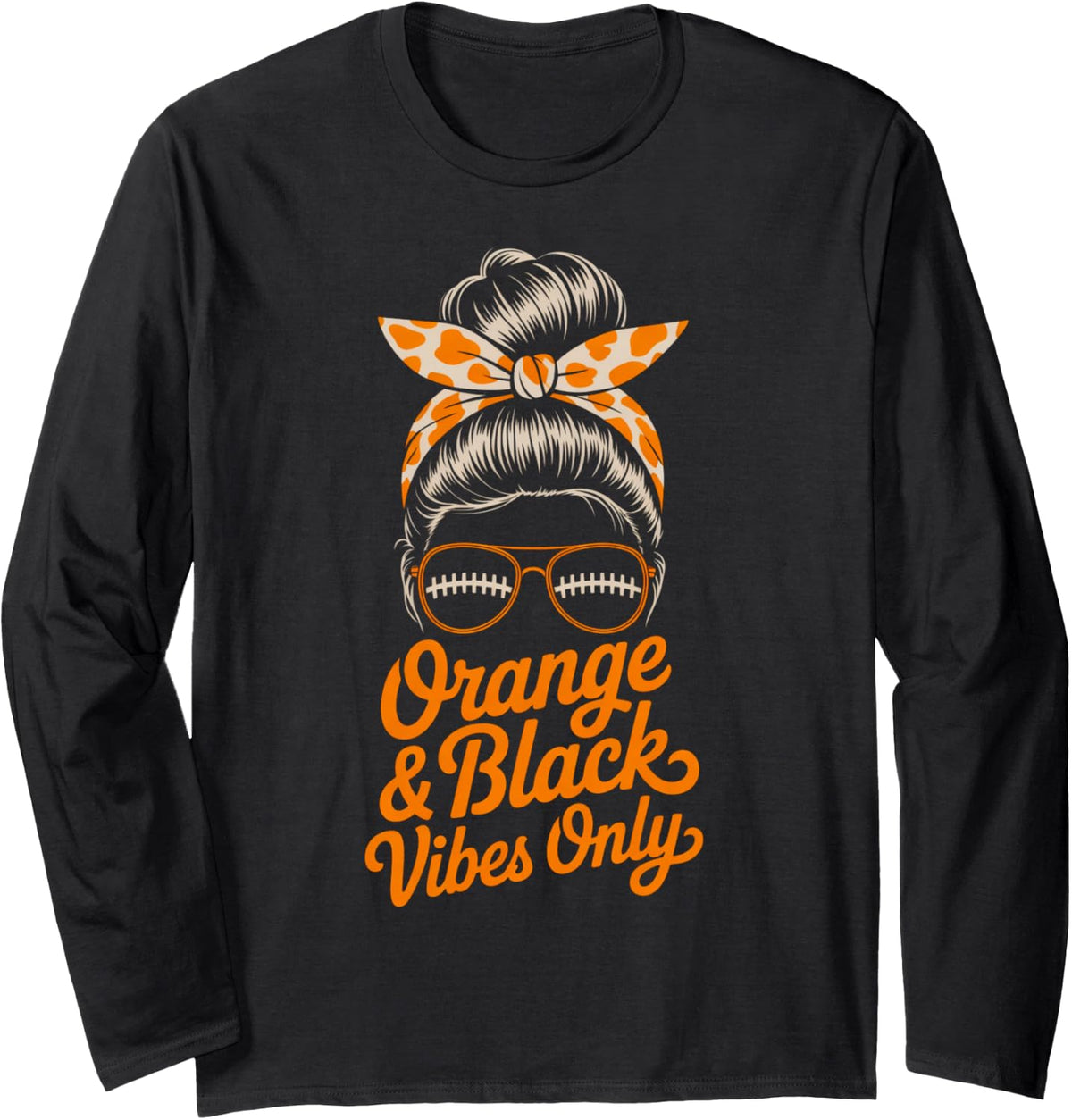 Bruh Orange & Black Vibes ONLY High School Field Day Spirit Long Sleeve T-Shirt - Adult Unisex Black