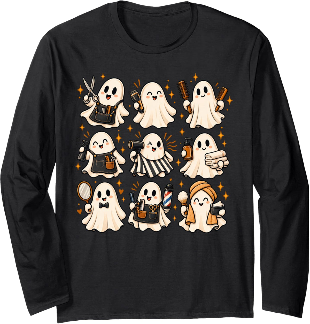 Hairdresser Ghost Halloween Spooky Ghosts Barber Hairstylist Long Sleeve T-Shirt - Adult Unisex Black