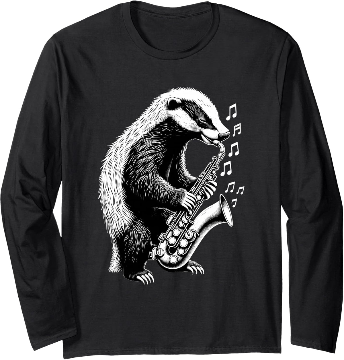 Honey Badger Saxophone Marching Band Jazz Saxophonist Long Sleeve T-Shirt - Adult Unisex Black
