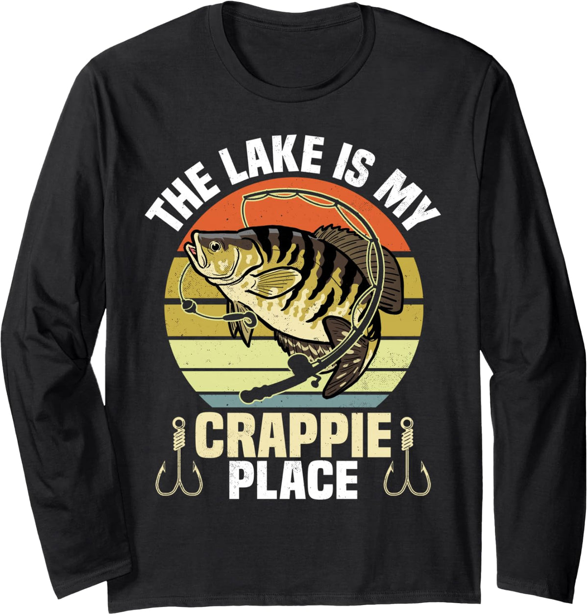 Crappie Fishing The Lake is My Crappie Place Long Sleeve T-Shirt - Adult Unisex Black