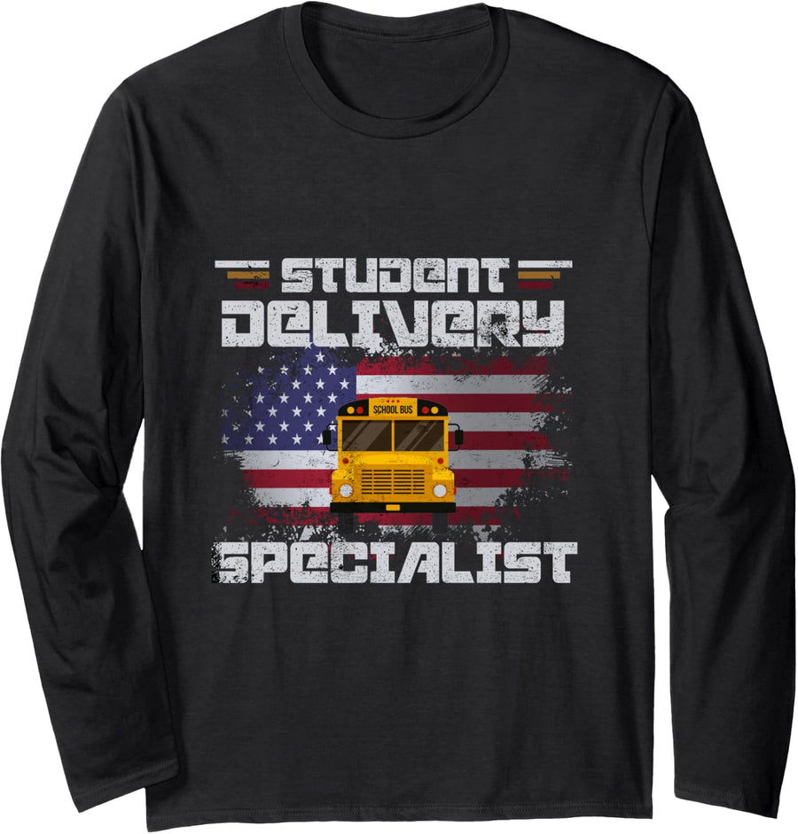 School Bus Driver's American Flag Pride | School Bus Driver Long Sleeve T-Shirt - Adult Unisex Black