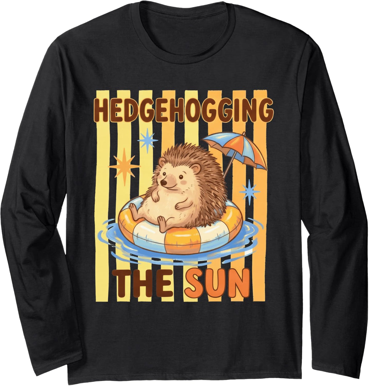 Hedgehogging The Sun Cute Summer Hedgehog Long Sleeve T-Shirt - Adult Unisex Black