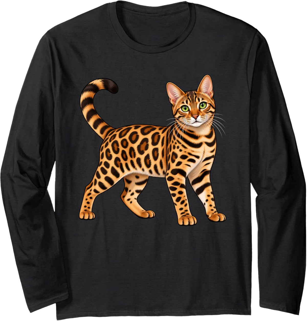 Bengal Cat Cute Cat Lover Long Sleeve T-Shirt - Adult Unisex Black