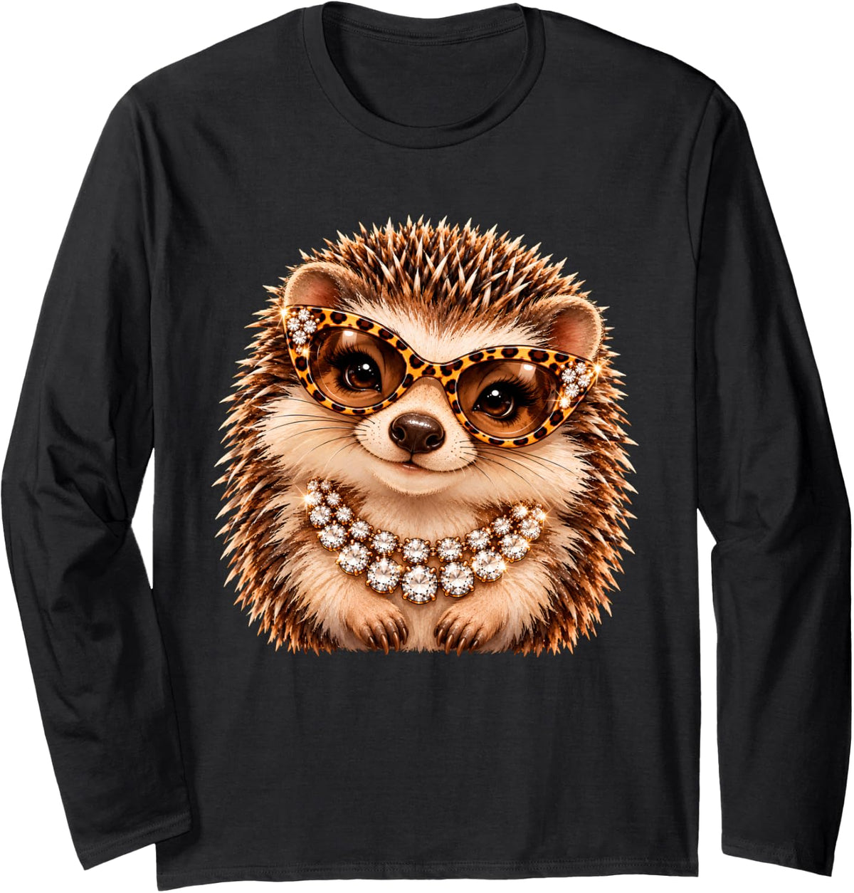 Glam Hedgehog Leopard Sunglasses Boujee Feline Animal Sassy Long Sleeve T-Shirt - Adult Unisex Black