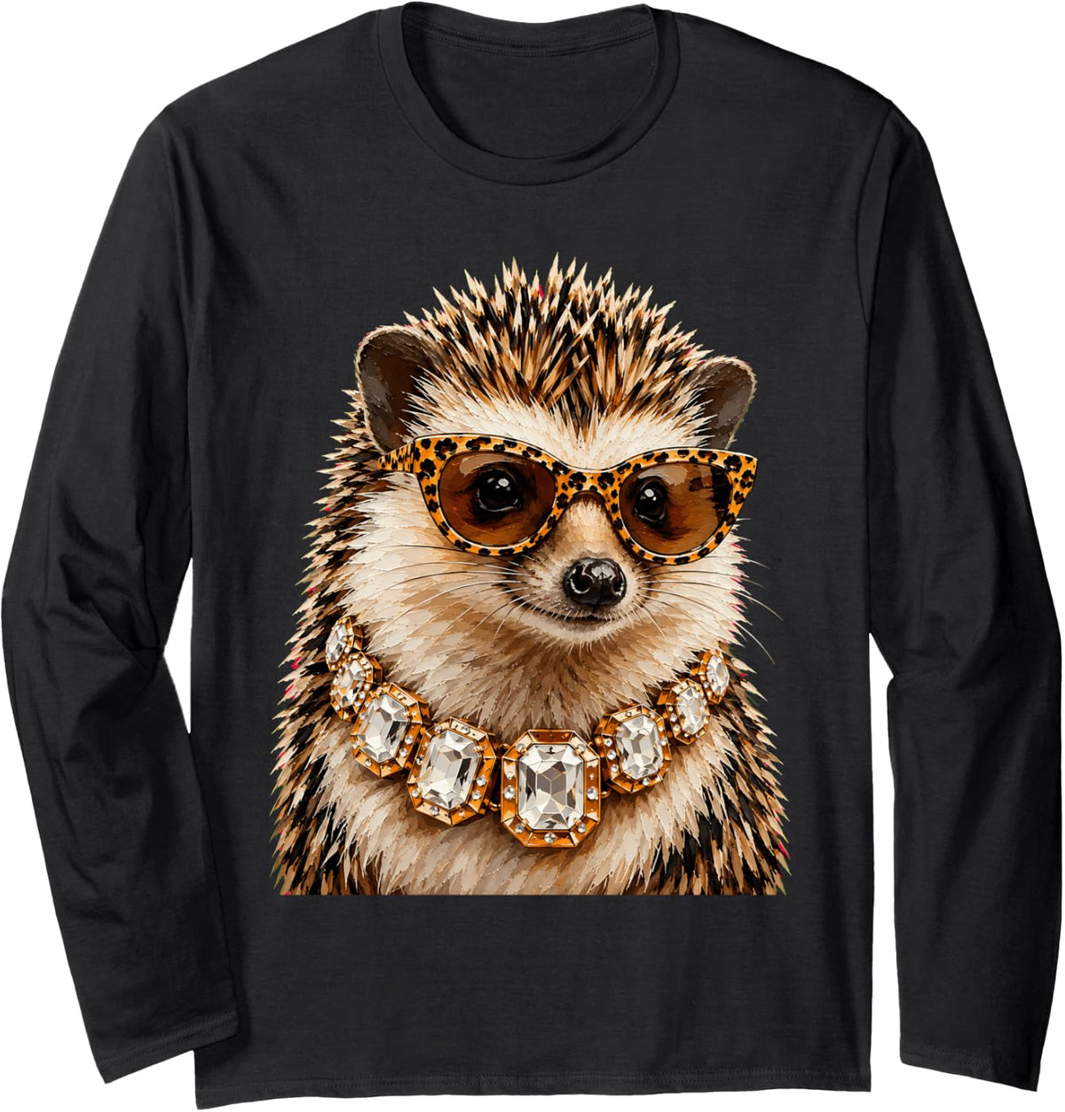 Cool Hedgehog Roar Leopard Sunglasses Funny Humor Long Sleeve T-Shirt - Adult Unisex Black
