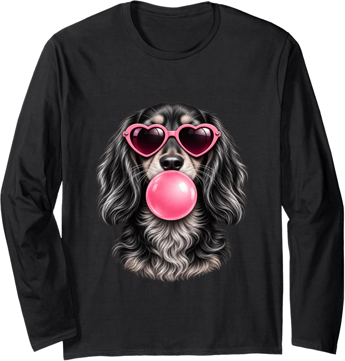 Cool Cocker Spaniel, Heart Sunglasses Long Sleeve T-Shirt - Adult Unisex Black