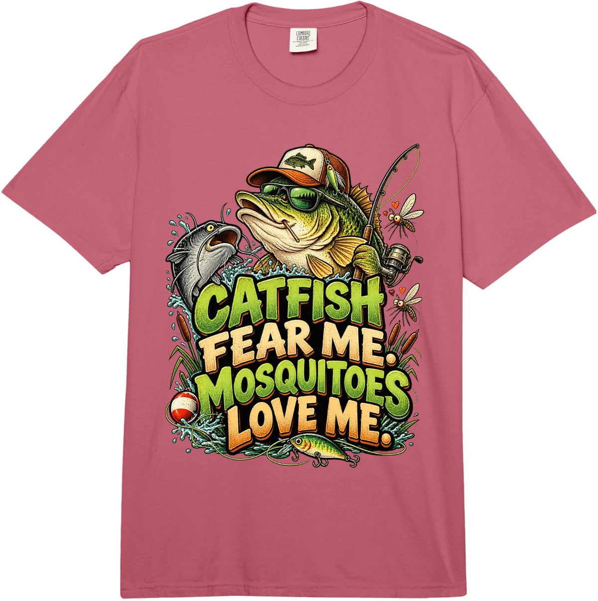 Funny Bass Catfish Angler Fishing Humor Outdoors Comfort Colors Adult Heavyweight T-Shirt - Adult Unisex Raspberry Red