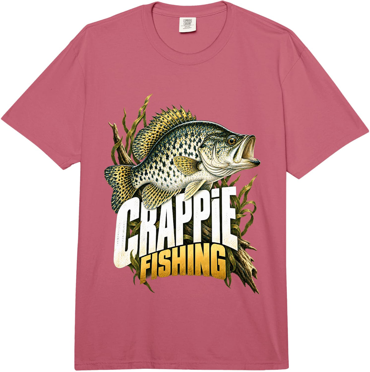 Crappie Fishing Fish and Reeds Comfort Colors Adult Heavyweight T-Shirt - Adult Unisex Raspberry Red