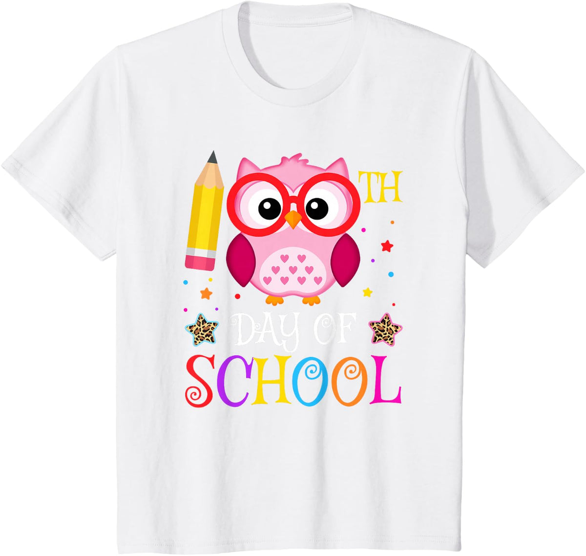 Cute 100th Day Of School Owl Lover Kids Girls Leopard T-Shirt - White