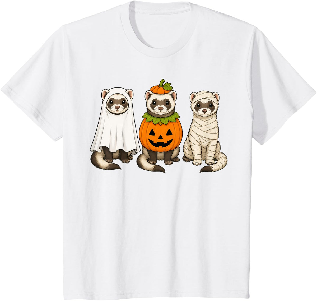 Spooky Ferret Pumpkin Ghost Halloween T-Shirt - White