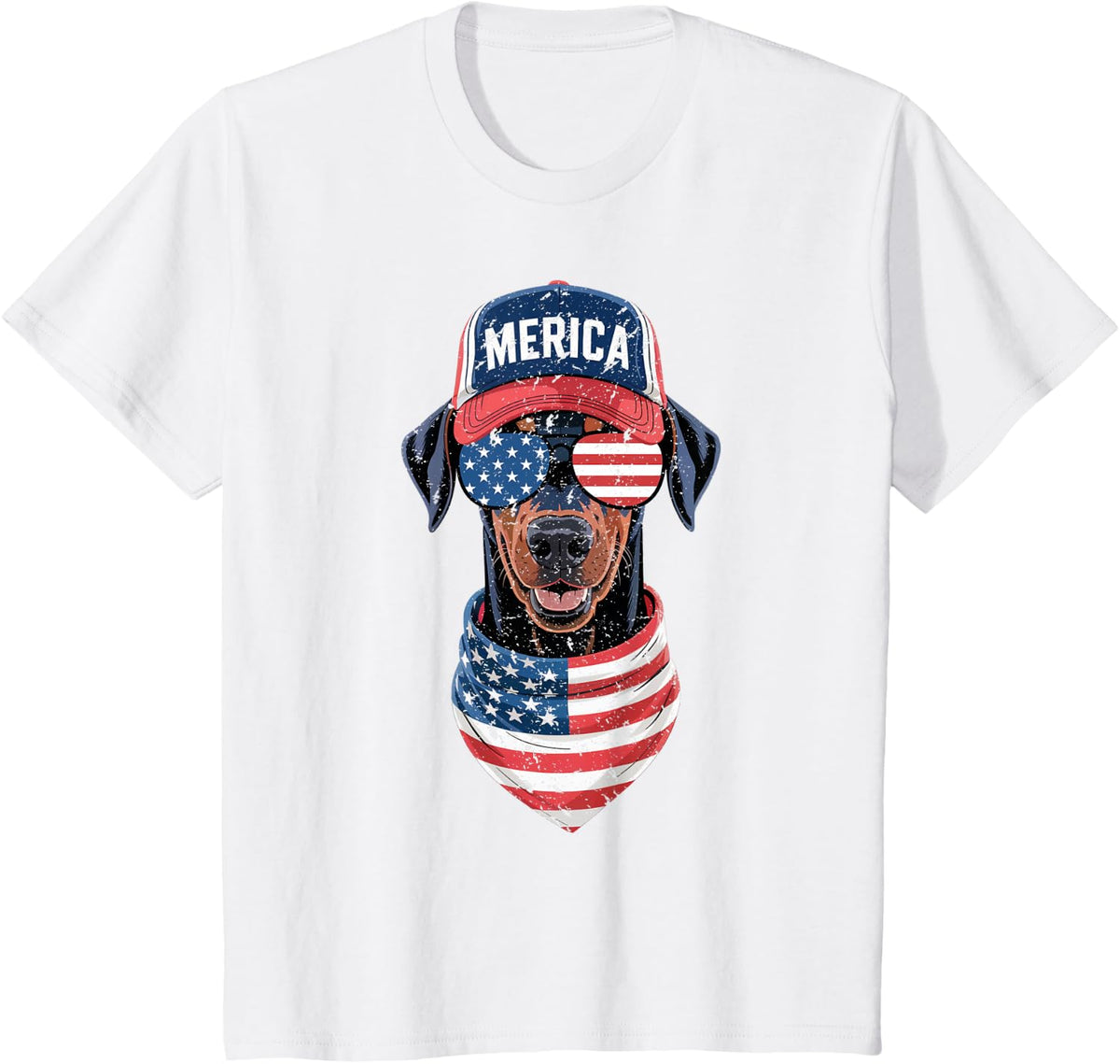 Doberman Pinscher 4th of July US American Flag Dog Patriotic T-Shirt - White