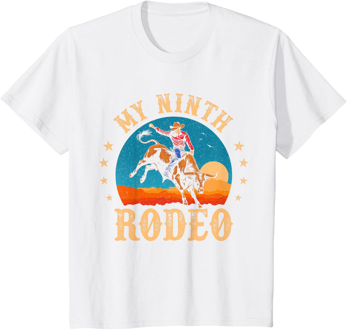 My Ninth Rodeo 9 Year Old Cowboy 9th Birthday Bull Riding T-Shirt - White