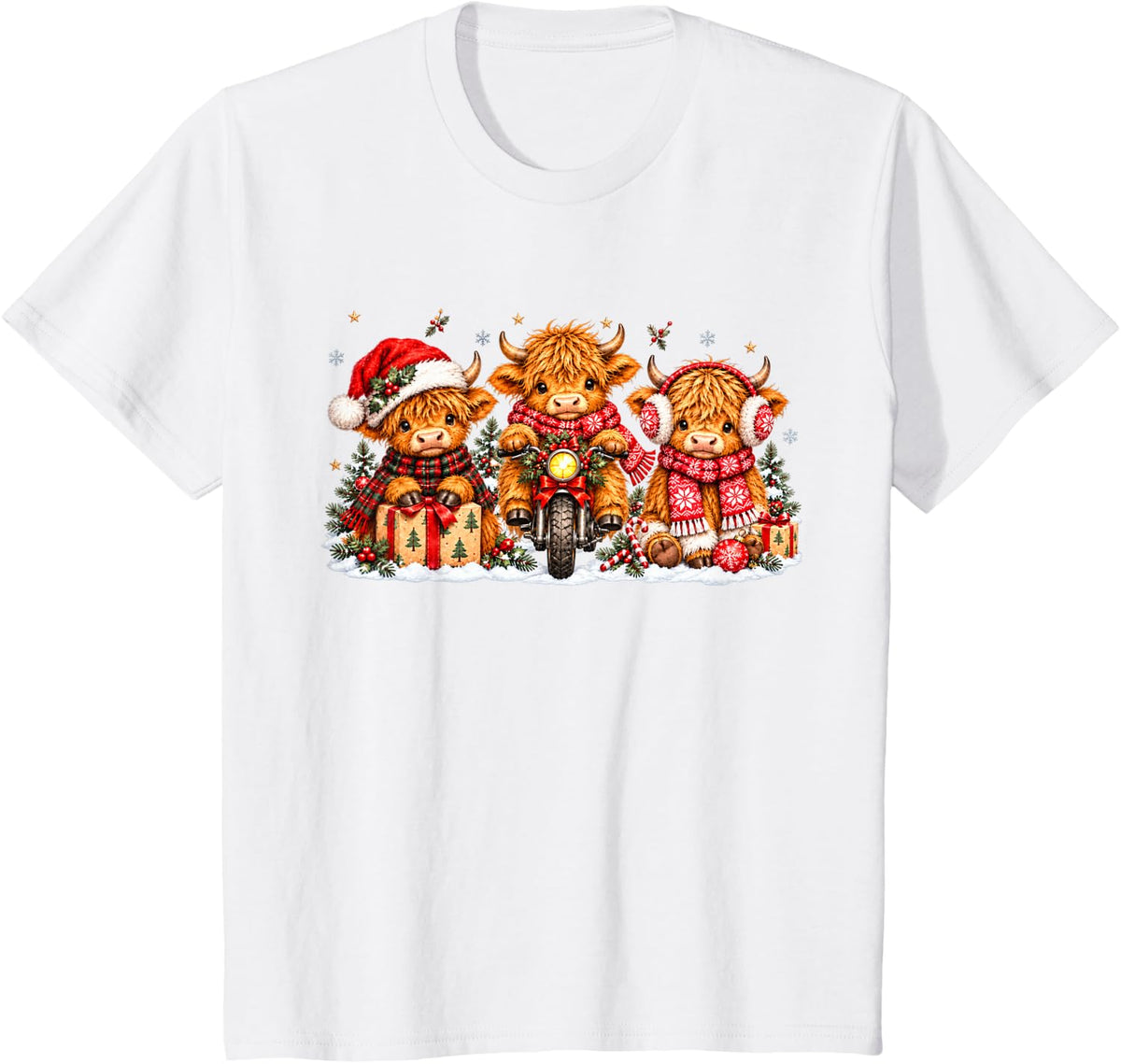 Christmas Highland Cow Xmas Highlander Cow T-Shirt - White