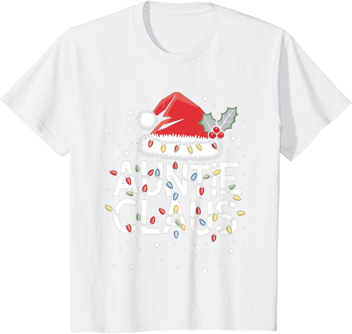 Auntie Claus Christmas Lights Pajama Family Matching Gifts T-Shirt - White