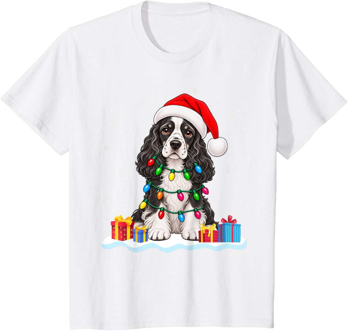 Funny Cocker Spaniel Christmas Sweater Santa Hat Dog T-Shirt - White