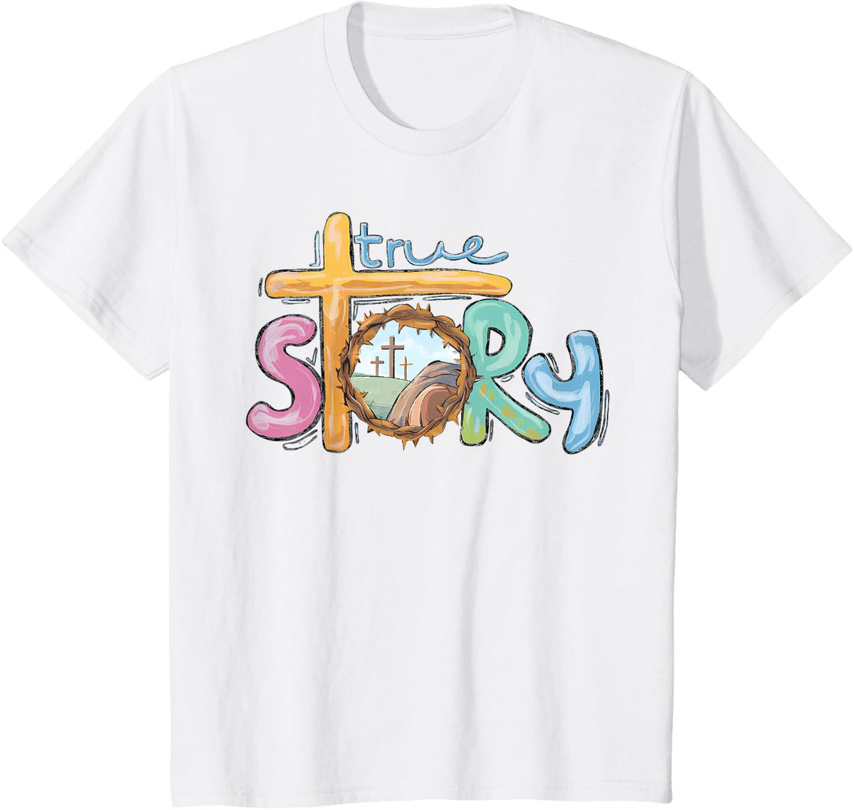 True Story Cross Jesus Easter Day Christians He is Risen T-Shirt - White
