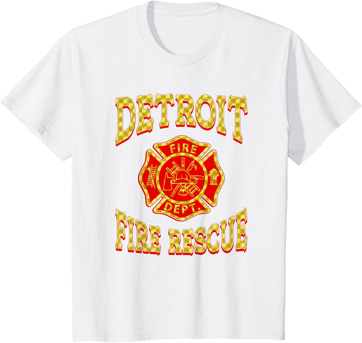 Retro Detroit Fire Department Patch Flag Firefighter T-Shirt - White