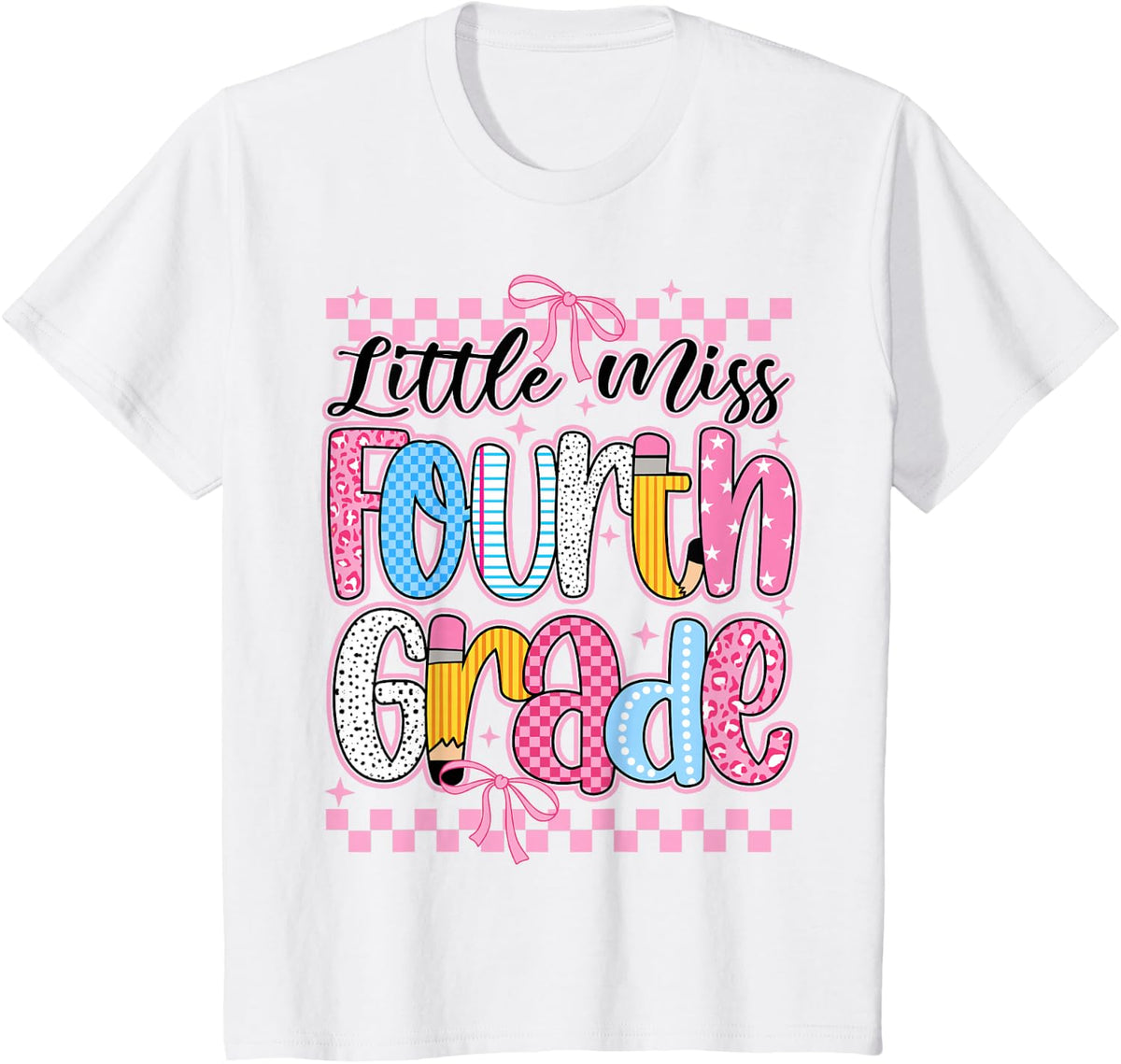 Little Miss 4th Grade Back To School Girls Kid Coquette Bow T-Shirt - White