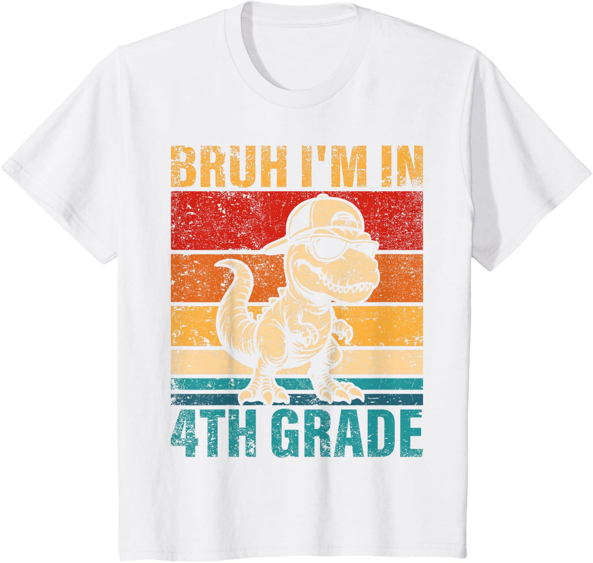 Fourth Grade Dinosaur Bruh I'm in 4th Grade Student T-Shirt - White