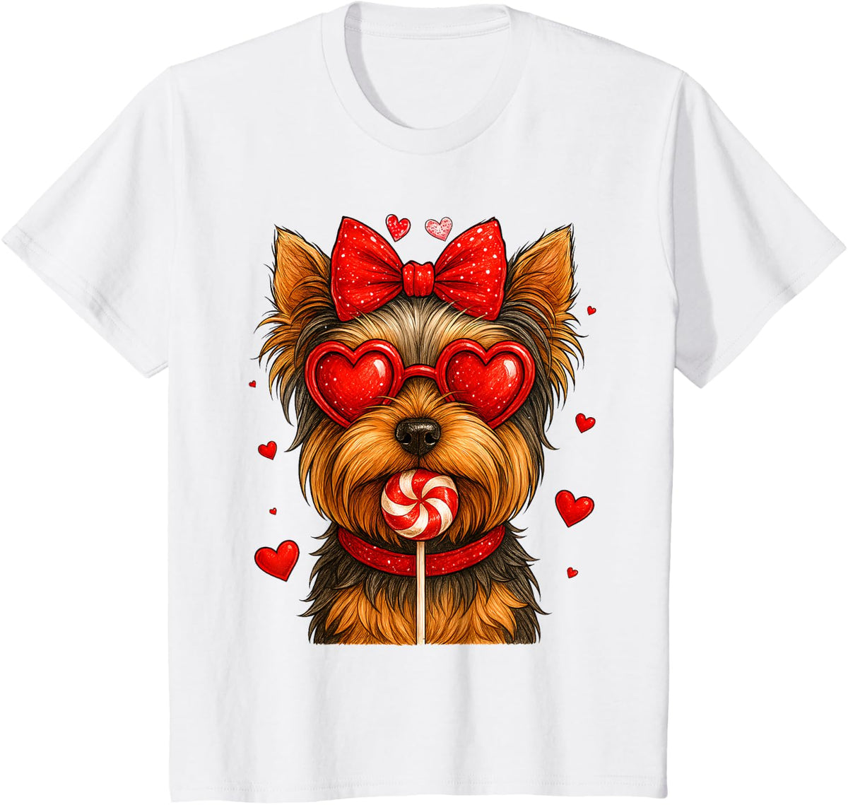 Cute Yorkshire Terrier Yorkie Valentine Heart Candy Kid Girl T-Shirt - White