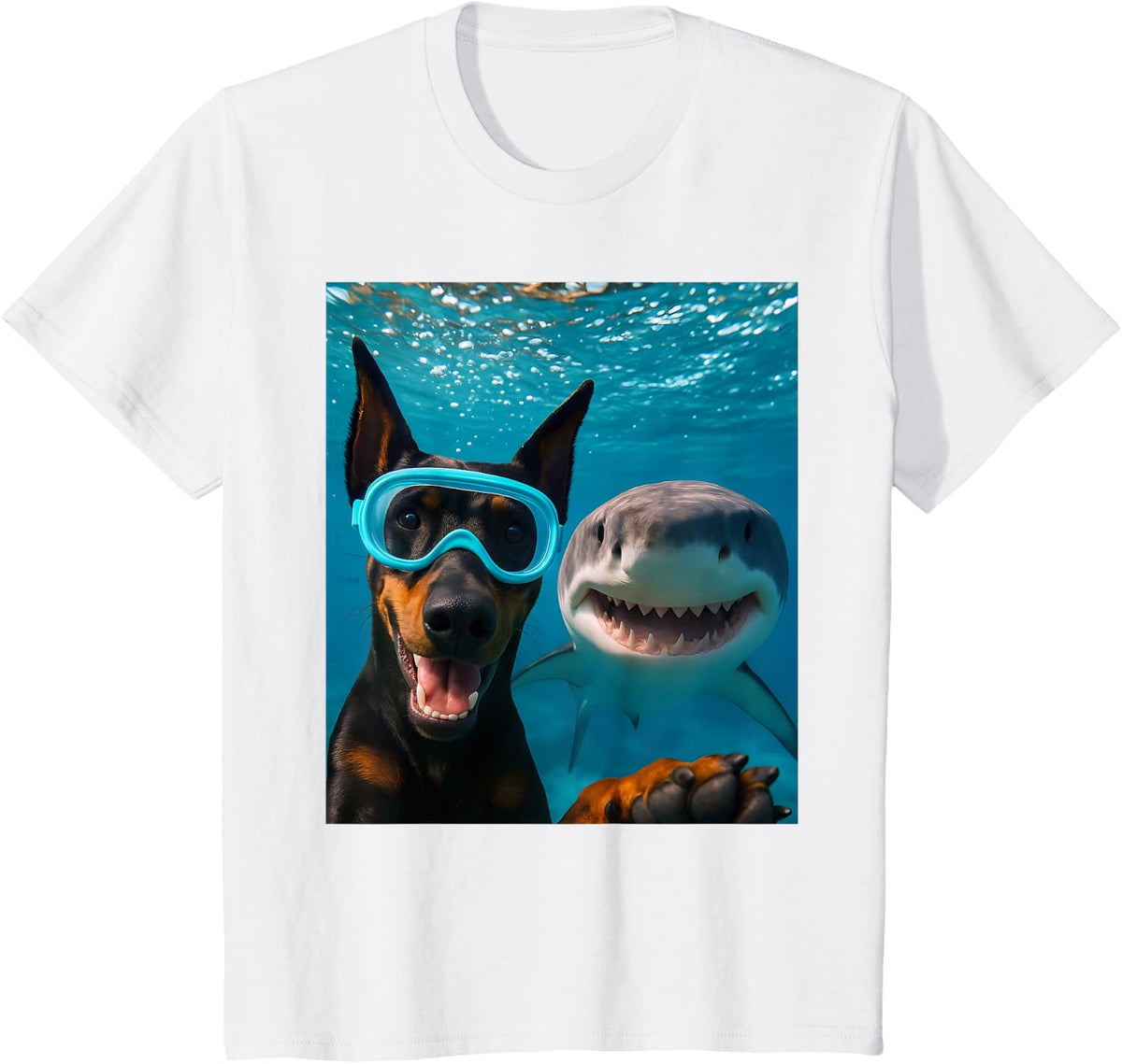 Funny Doberman Pinscher Dog Selfie with Shark Ocean Lovers T-Shirt - White
