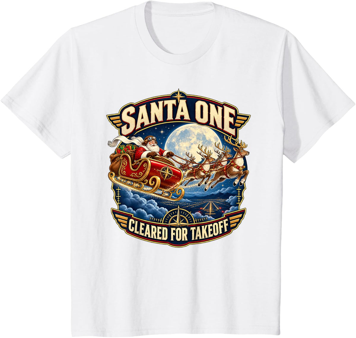 Santa One Cleared for Takeoff Pilot Christmas Aviation T-Shirt - White