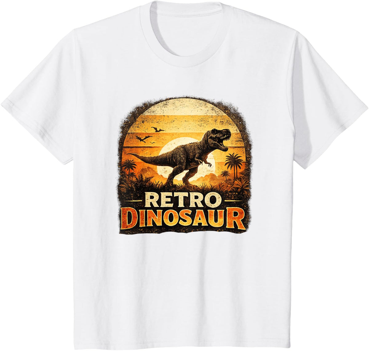 Retro Dinosaur Vintage Sunset Dino Lover Paleontology T-Shirt - White
