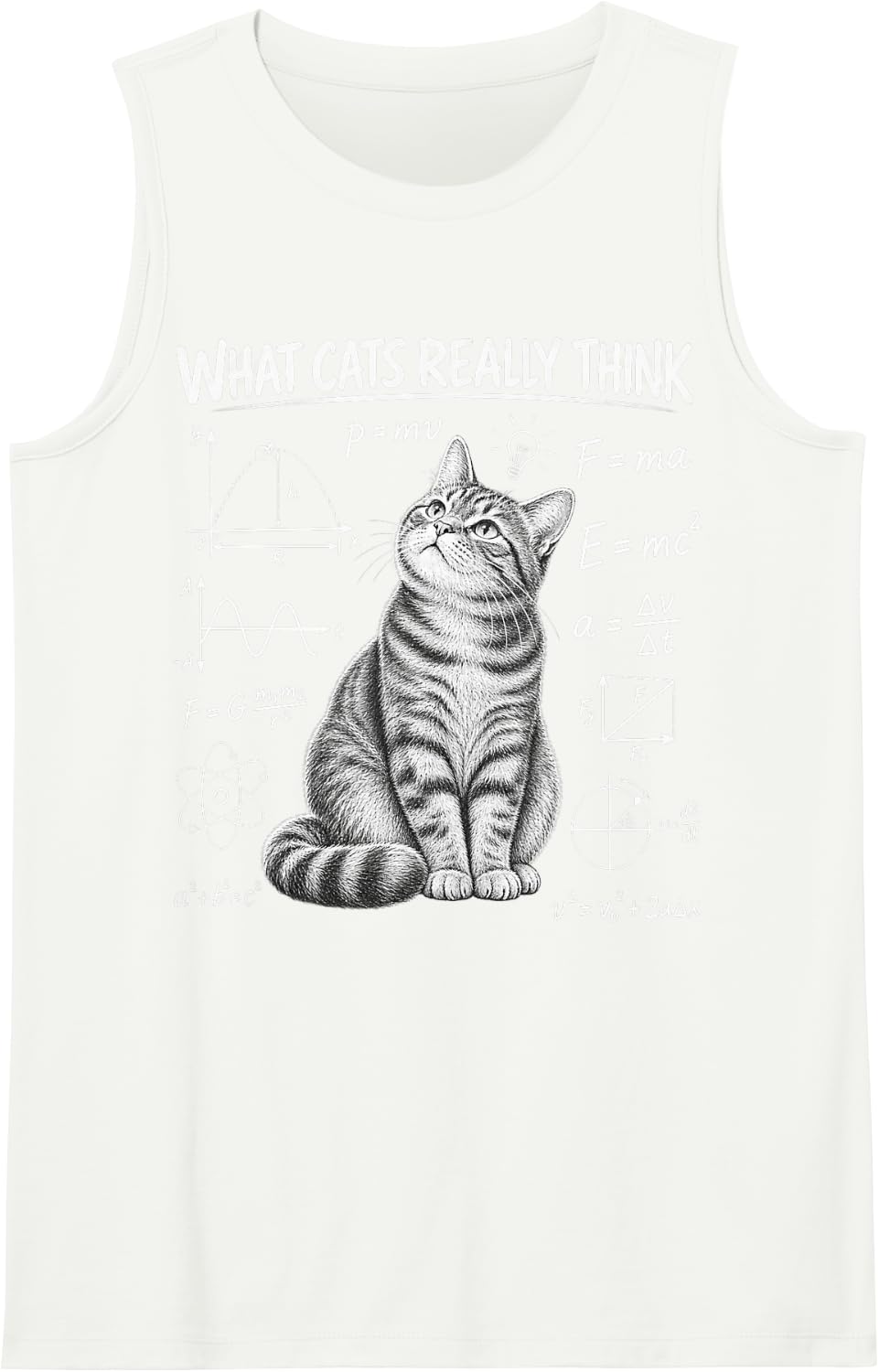 Cat Physics Equations Funny Science Illustration Sleeveless Tank Top - White