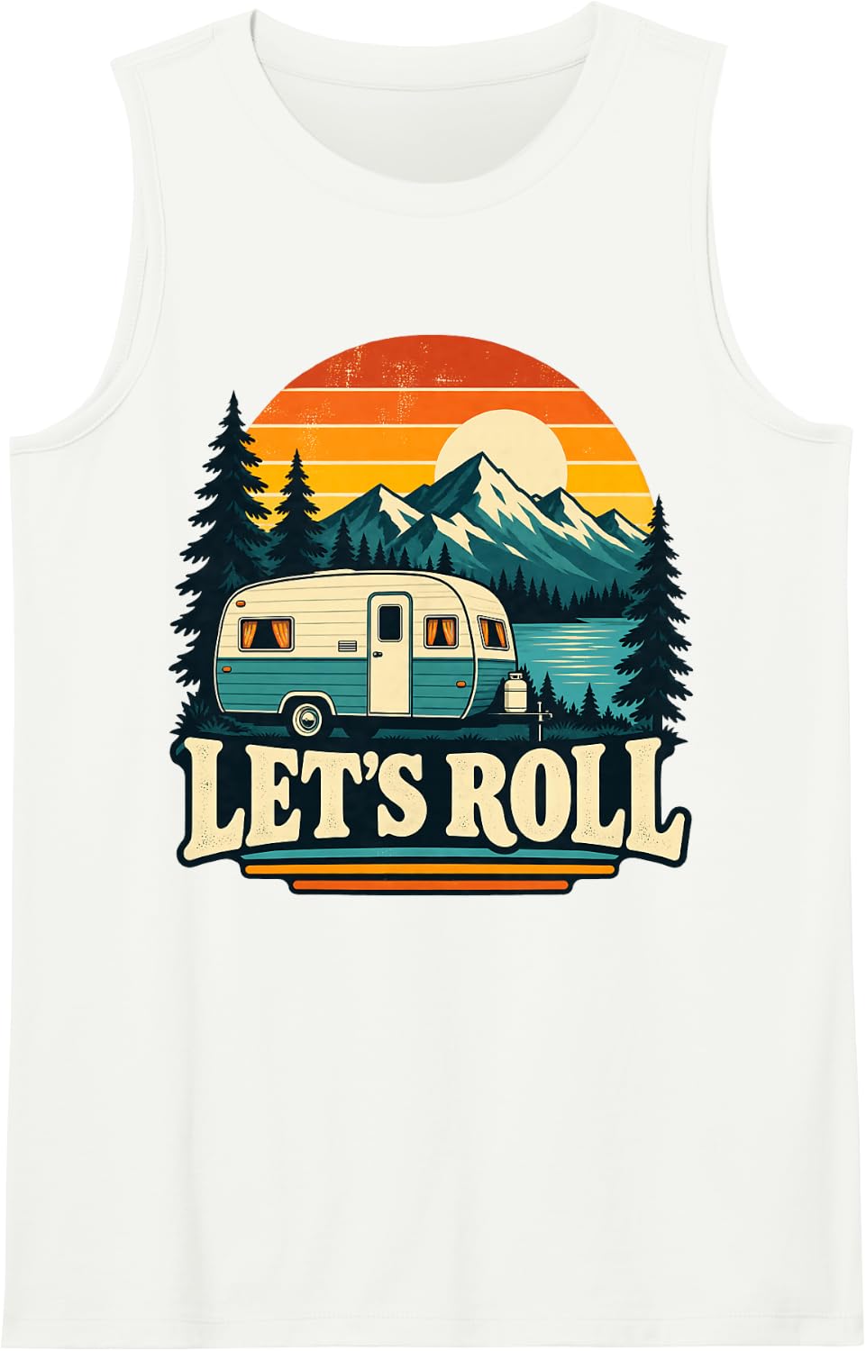 Let's Roll Travel Trailer Camping Sleeveless Tank Top - White