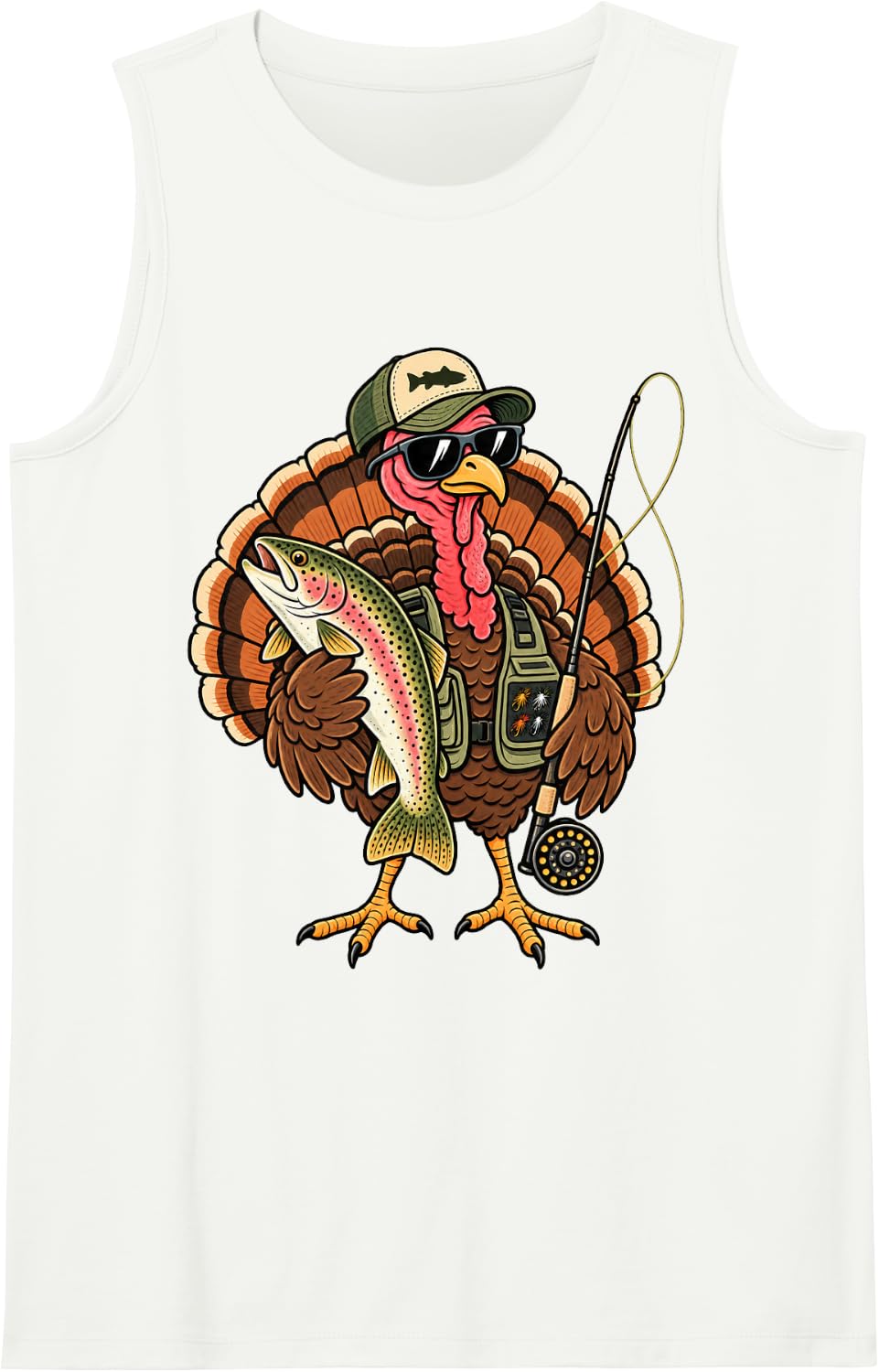 Turkey Trout Fly Fishing Angler Fisherman Humor Sleeveless Tank Top - White